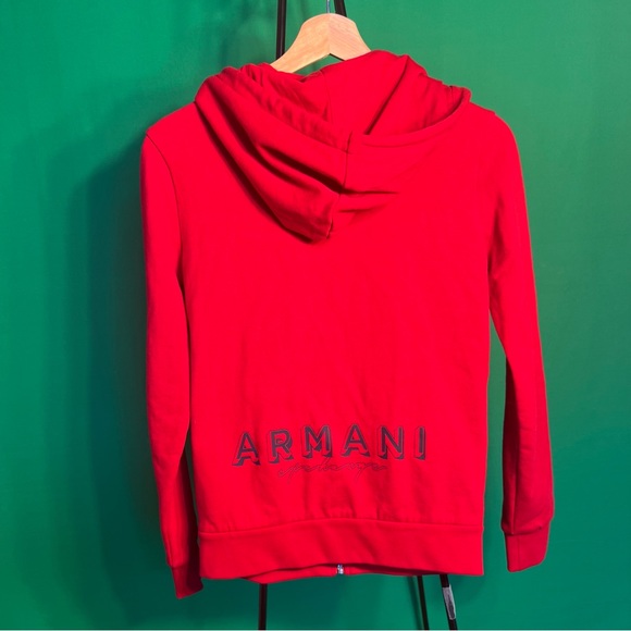 XS Armani Exchange Red Hoodie Zipped Two Pockets Sportive Youthful Casual - Picture 11 of 13